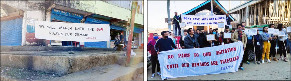 Eastern Naga Students Federation units take part in the first day of the proposed “democratic indefinite agitation” on November 30.